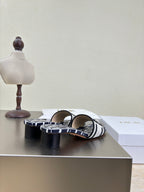 DIOR DWAY HEELED SLIDE EMBROIDERED COTTON AND NAVY BLUE MISS  ALLOVER MOTIF 35 MM