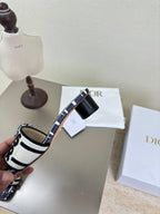 DIOR DWAY HEELED SLIDE EMBROIDERED COTTON AND NAVY BLUE MISS  ALLOVER MOTIF 35 MM