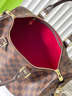 LOUIS VUITTON SPEEDY BANDOLIÈRE 30 IN DARK BROWN DAMIER EBENE CANVAS GOLD LOCK