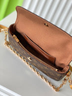 LOUIS VUITTON WALLET ON CHAIN IVY 23.5 IN BROWN MONOGRAM CANVAS GOLD LOCK