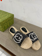 GUCCI INTERLOCKING G ESPADRILLE BLACK FABRIC