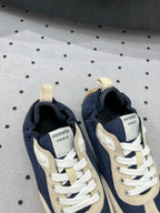 HERMES TRAIL SNEAKER IN IVORY TAN MIX SPACE BLUE SUEDE