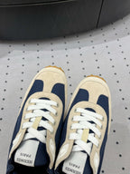 HERMES TRAIL SNEAKER IN IVORY TAN MIX SPACE BLUE SUEDE