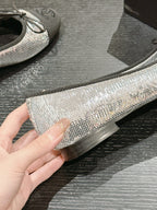 CHANEL BALLET FLATS IN SILVER GLITTERED TULLE AND BLACK SATIN