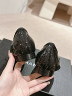CHANEL BALLET FLATS IN BLACK GLITTERED TULLE AND SATIN