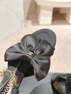 CHANEL HIGH SANDAL WITH PEARL CHAIN BLACK LAMBSKIN WITH RHINESTONES