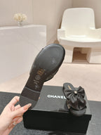CHANEL BOW LADY SLIPPERS BLACK LAMBSKIN WITH RHINESTONES