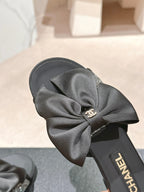 CHANEL BOW LADY SLIPPERS BLACK LAMBSKIN WITH RHINESTONES