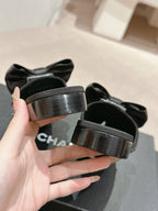 CHANEL BOW LADY SLIPPERS BLACK LAMBSKIN WITH RHINESTONES