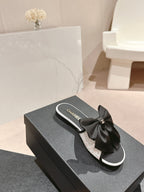 CHANEL BOW LADY SLIPPERS BLACK LAMBSKIN WITH WHITE RHINESTONES