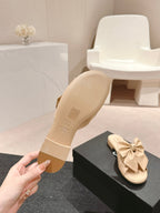 CHANEL BOW LADY SLIPPERS BEIGE CREAM LAMBSKIN