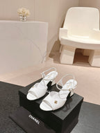 CHANEL HIGH HEELS SANDAL IN WHITE LAMBSKIN