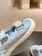 CHANEL DAD SANDALS IN LIGHT BLUE CALFSKIN