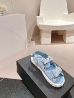 CHANEL DAD SANDALS IN LIGHT BLUE CALFSKIN