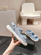 CHANEL DAD SANDALS IN LIGHT BLUE CALFSKIN