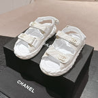 CHANEL DAD SANDALS IN WHITE CALFSKIN
