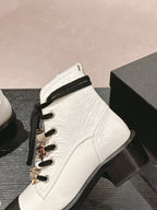 CHANEL OXFORD SHORT BOOTS WHITE MIX BLACK SHEEPSKIN