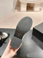 CHANEL OXFORD SHORT BOOTS WHITE MIX BLACK SHEEPSKIN