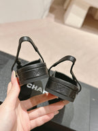 CHANEL SLINGBACKS IN BLACK LAMBSKIN AND SATIN