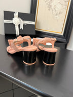CHANEL MID HEEL 45 MM SANDALS IN PEACH PINK CALFSKIN