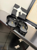 CHANEL 25C Three Strap Mule Black Velvet fabric 233559