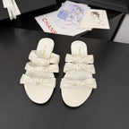 CHANEL 25C Three Strap Mule White Lambskin 233558