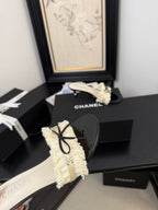 CHANEL WHITE GROSGRAIN CANVAS BOW MULE SANDALS 65 MM