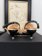 CHANEL PEACH PINK GROSGRAIN CANVAS BOW SLINGBACK SANDALS 65 MM