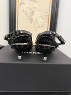 CHANEL BLACK GROSGRAIN CANVAS BOW SLINGBACK SANDALS 65 MM