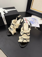 CHANEL WHITE GROSGRAIN CANVAS BOW SLINGBACK SANDALS