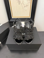 CHANEL BLACK GROSGRAIN CANVAS BOW SLINGBACK SANDALS