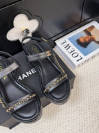 CHANEL THICK-SOLED SANDALS 55 MM IN BLACK CALFSKIN