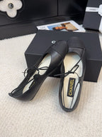 CHANEL FLAT MARY JANE PUMPS BLACK LAMBSKIN