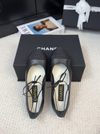 CHANEL FLAT MARY JANE PUMPS BLACK LAMBSKIN