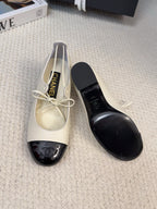 CHANEL MARY JANE PUMPS 55 MM IN WHITE MIX BLACK LAMBSKIN