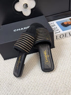 CHANEL FLAT SLIDE IN BLACK SUEDE WITH CRYSTALS