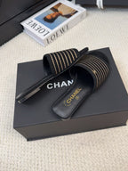 CHANEL FLAT SLIDE IN BLACK SUEDE WITH CRYSTALS