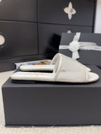 CHANEL FLAT SLIDE IN WHITE MESH AND SUEDE