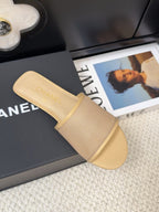 CHANEL FLAT SLIDE IN FLAX YELLOW MESH AND SUEDE