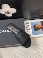 CHANEL FLAT SLIDE IN BLACK MESH AND SUEDE