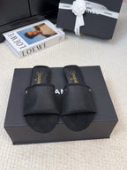 CHANEL FLAT SLIDE IN BLACK MESH AND SUEDE