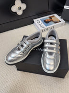 CHANEL SNEAKERS WITH THREE STRAPS IN SILVER CALFSKIN
