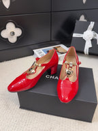 CHANEL MARY JANE SHOES IN RUBY RED PATENT CALFSKIN 55 MM