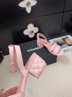 CHANEL 25C Sandal 45mm Open Heel Pink Lambskin 233489