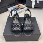 CHANEL 25C Sandal 45mm Open Heel Black Lambskin 233491