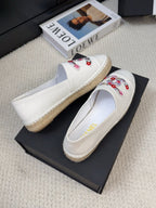 CHANEL LOAFER IN WHITE CANVAS WITH COLORFUL LOGO