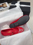 CHANEL MARY JANE SHOES IN CHERRY RED VELVET WITH CRYSTALS LOGO