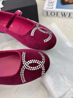 CHANEL MARY JANE SHOES IN JAM PURPLE VELVET WITH CRYSTALS LOGO