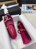CHANEL MARY JANE SHOES IN JAM PURPLE VELVET WITH CRYSTALS LOGO