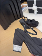 CHANEL HIGH 12 CM PLATFORM SANDALS IN BLACK SUEDE
